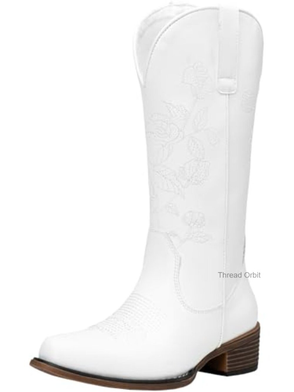 Women's Mid Calf Western Cowboy Embroidery Low Heel Boots with Zip